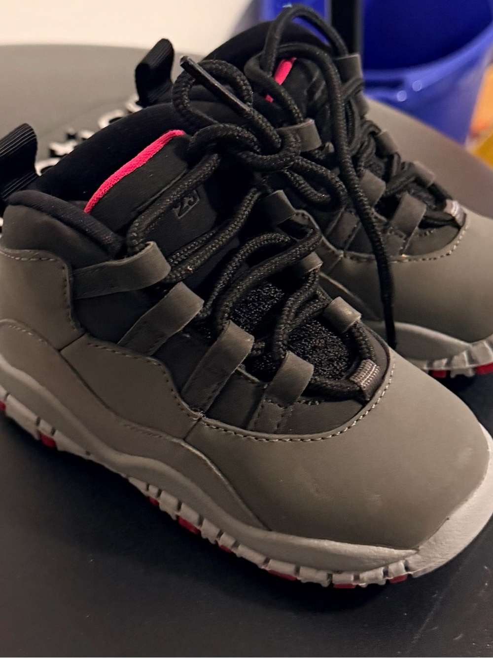 Jordan Kids High-Top Sneakers in Gray, Black and Pink